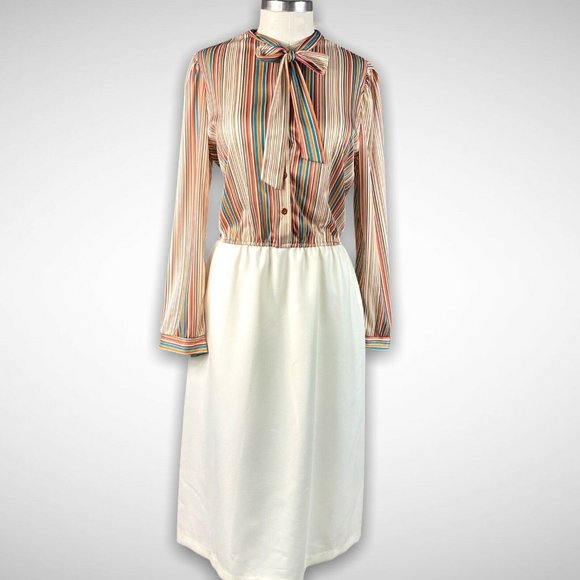 Vintage Dresses & Skirts - Vintage 70s 80s Striped Secretary Sheath Dress